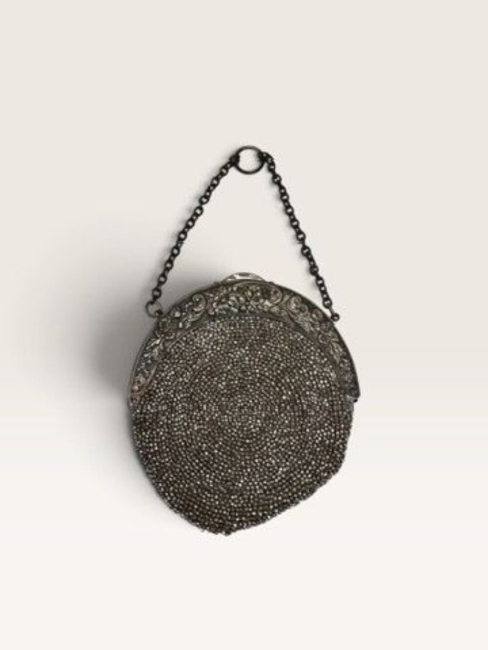 Antique Victorian Cut Steel Micro Beaded Chatelaine Bag Coin Purse Round